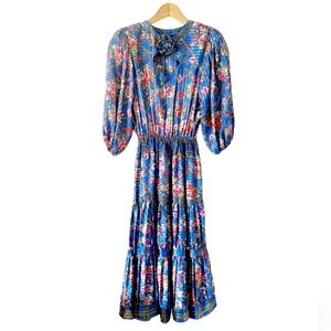 Vintage 80s Diana Fres Georgette Dress Multi-colored Best Fits L/XL